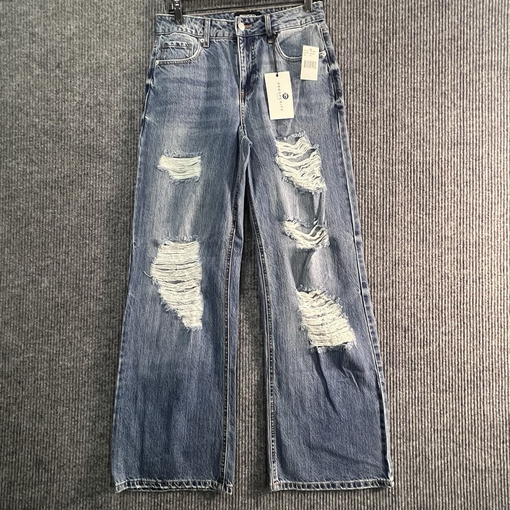 Prosperity Denim Carla Distressed Straight Leg Blue Jeans NWT Size 25 PD-1295